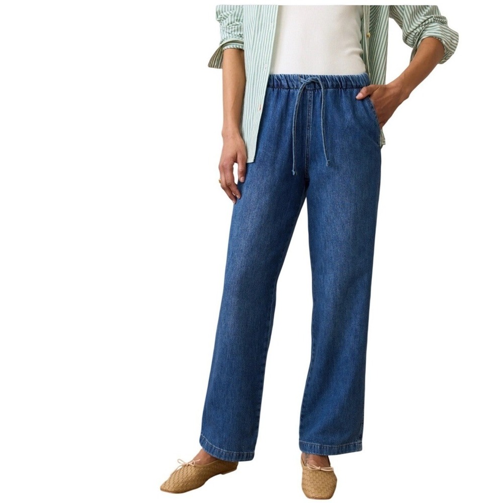 Marine Layer Indigo Blue Wide Leg Drawstring Jeans